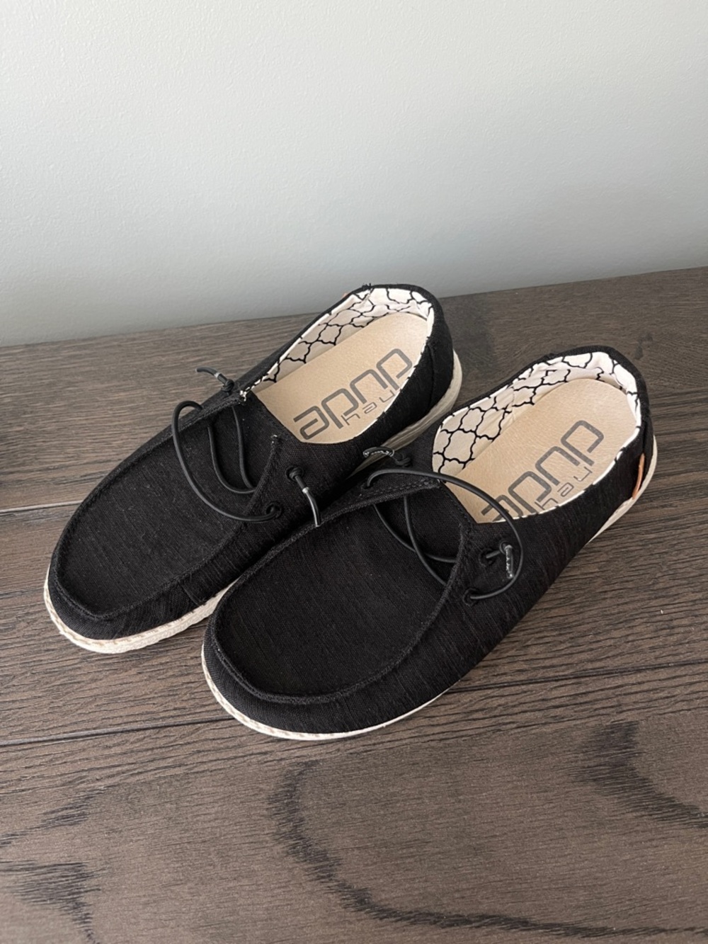 Hey Dude Black Slip-On Canvas Loafers with Espadrille Trim